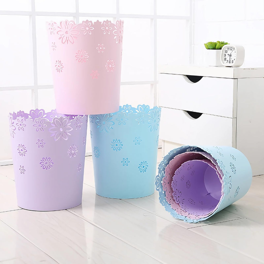 Mini Wastebasket Small Trashcan Room Decor Hollow Flower Shape Plastic Lidless Round Garbage Container Bin for Bathroom, Kitchen, Bedroom, Home Office, College Dormitory