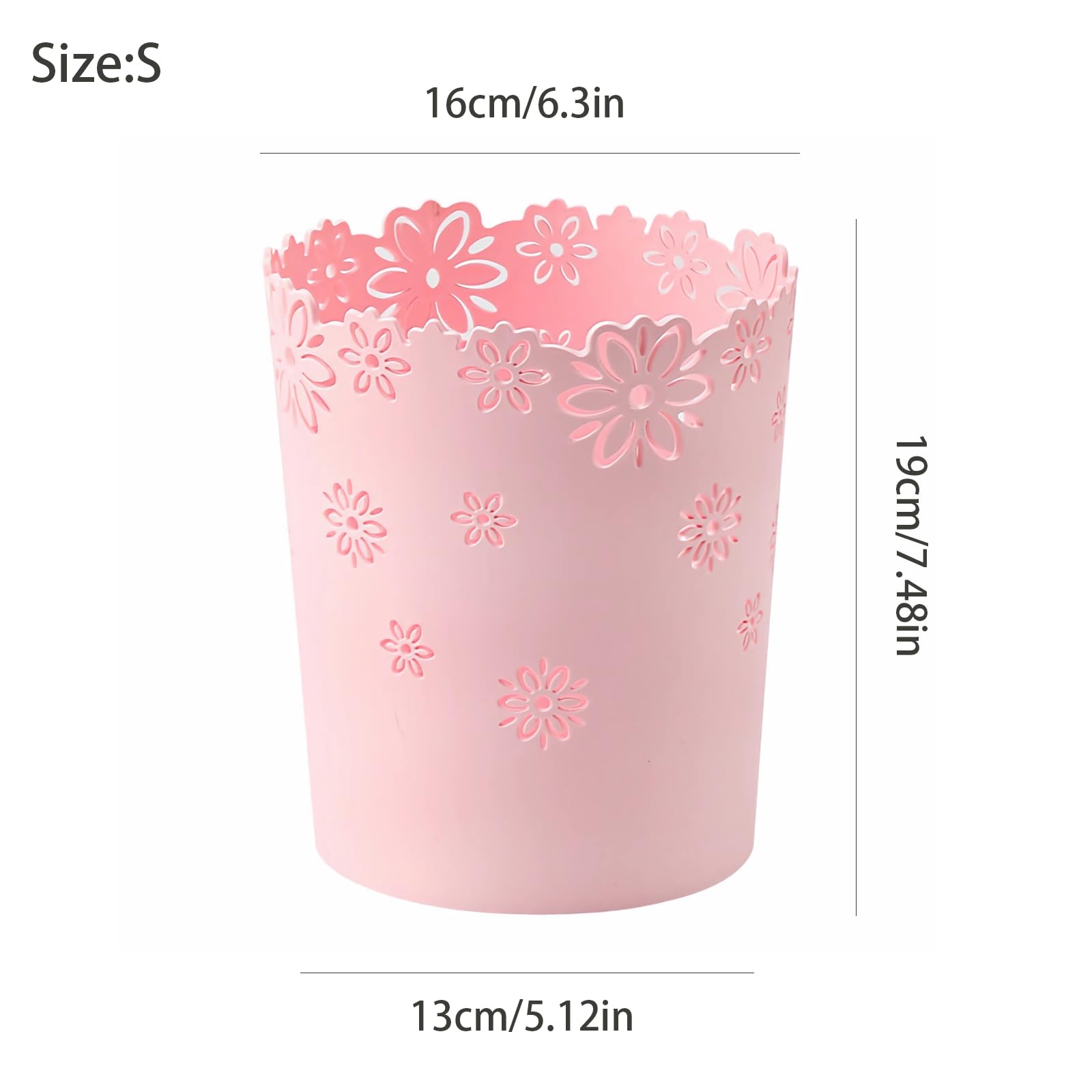Mini Wastebasket Small Trashcan Room Decor Hollow Flower Shape Plastic Lidless Round Garbage Container Bin for Bathroom, Kitchen, Bedroom, Home Office, College Dormitory