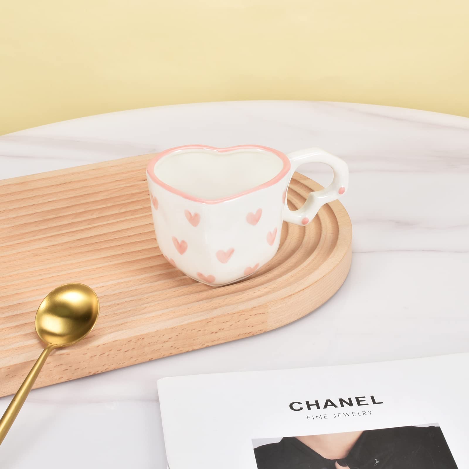 Ribbon Bow Ceramic Mug, Cute Creative Heart Handle Mug Design, 10.5 oz/300 ml