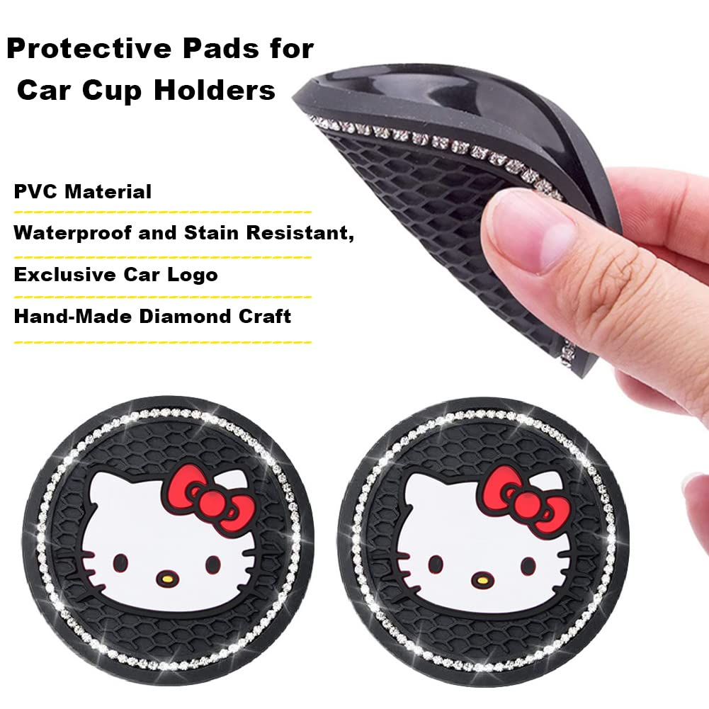 Cute Kitty Cup Holder Coasters, Black Silicone Anti-Slip Car Coasters, Cup Pads for Home Office, Universal 2.75 Inch 2PCS