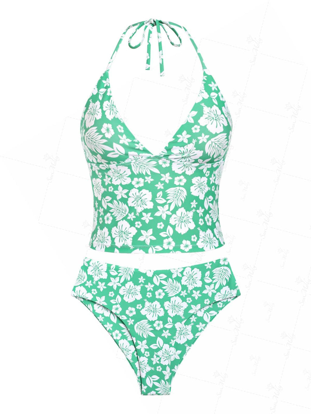 Floral Halter Tied Cheeky Tankini Set