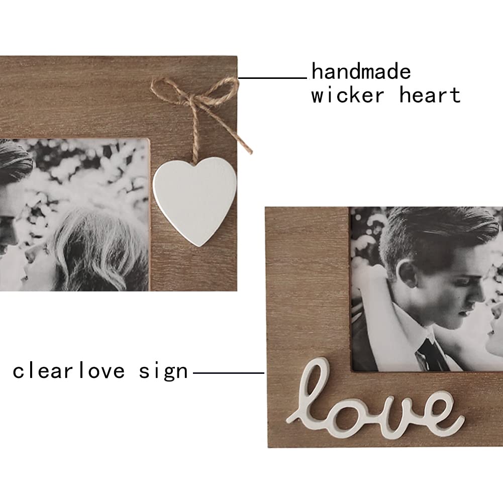Love Picture Frame with Heart for Table Top and Wall Mounting-Distressed Wooden Photo Frame HD Glass Inside