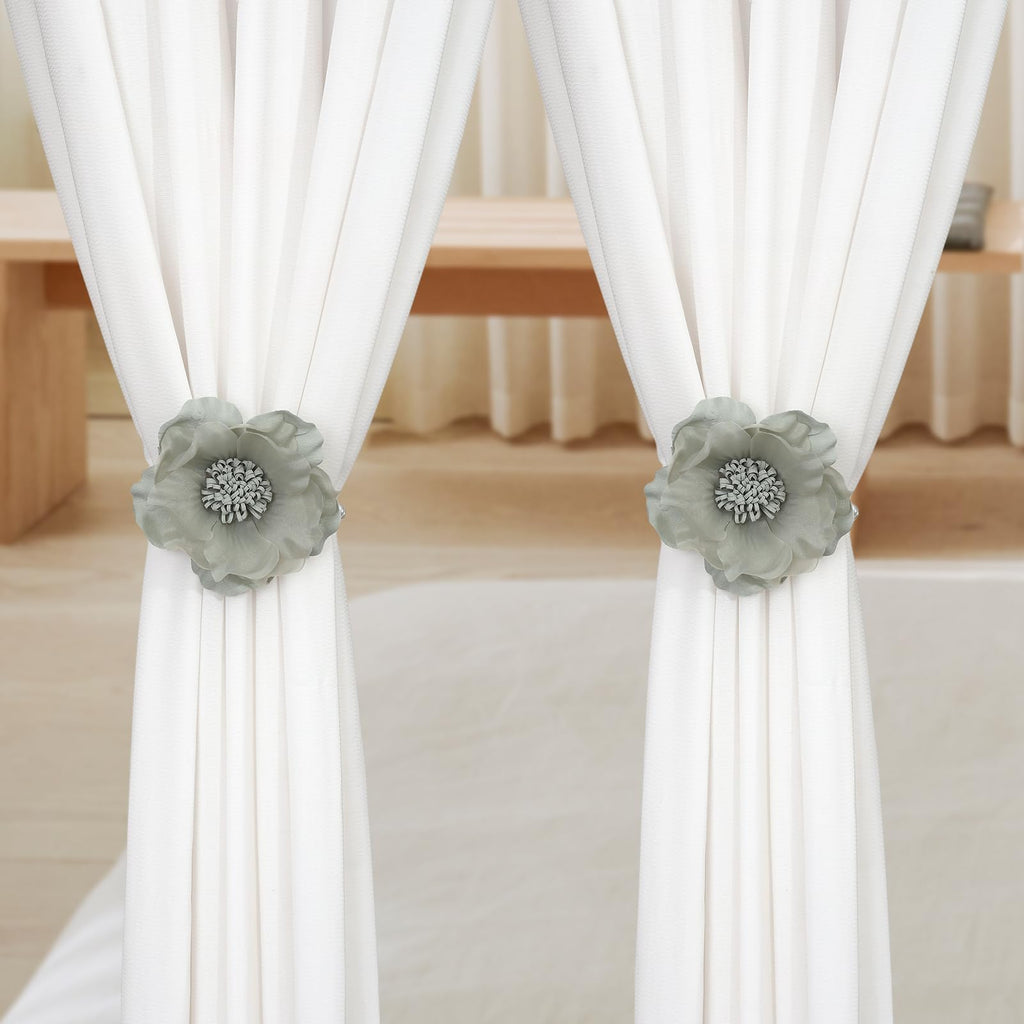 Elegant Pearl Magnetic Curtain Tieback with Handmade Flower Decorative Drapery Holdbacks Rope Holder