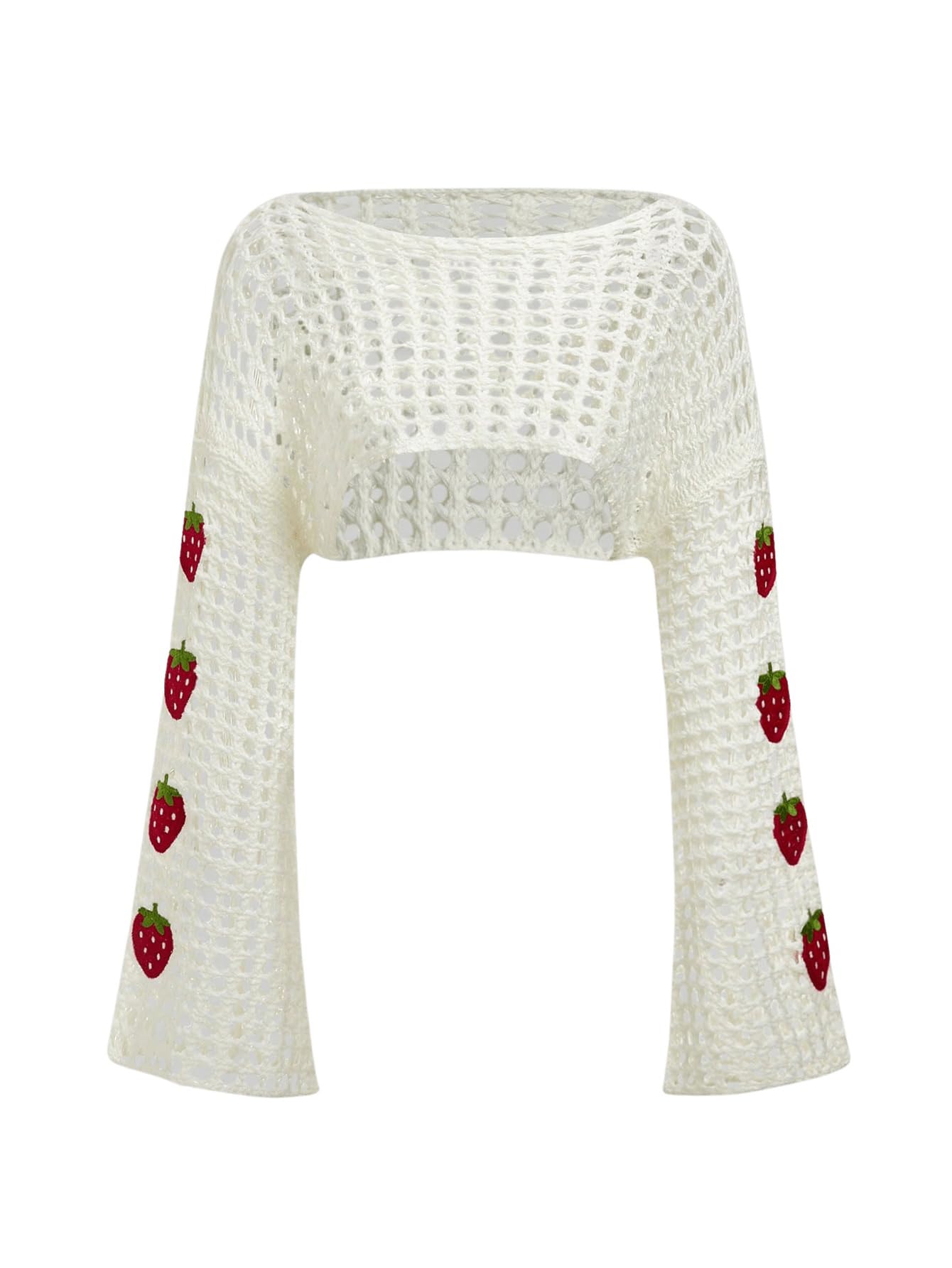 Women's Crochet Hollow Out Y2k Long Sleeve Cropped Knit Sweater Top