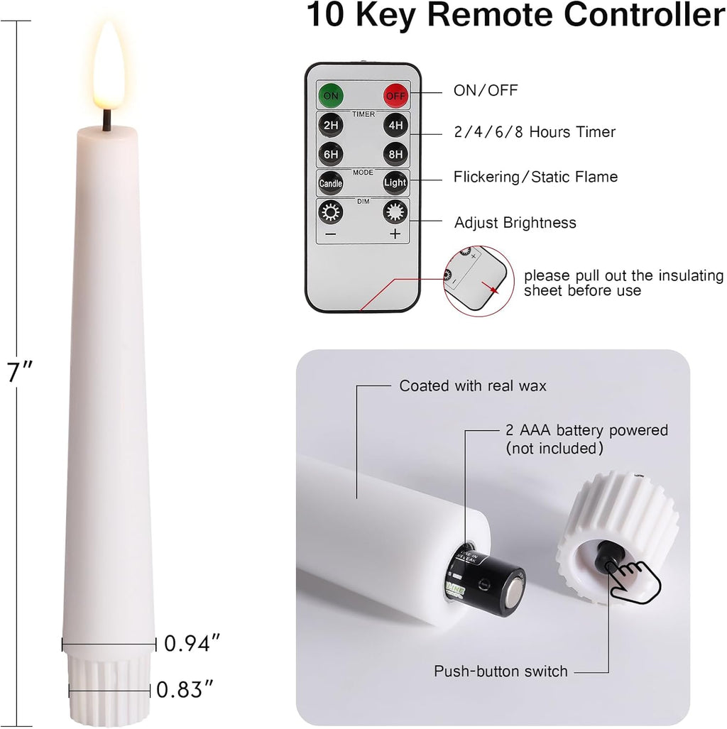 Short Flameless Taper Candles with Remote, Flickering Battery LED Wax Candlesticks Set of 6