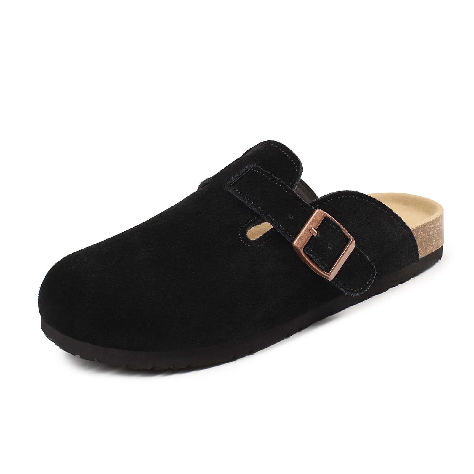Women's Suede Clog Leather Mules Arch Support with Comfort Cork Footbed