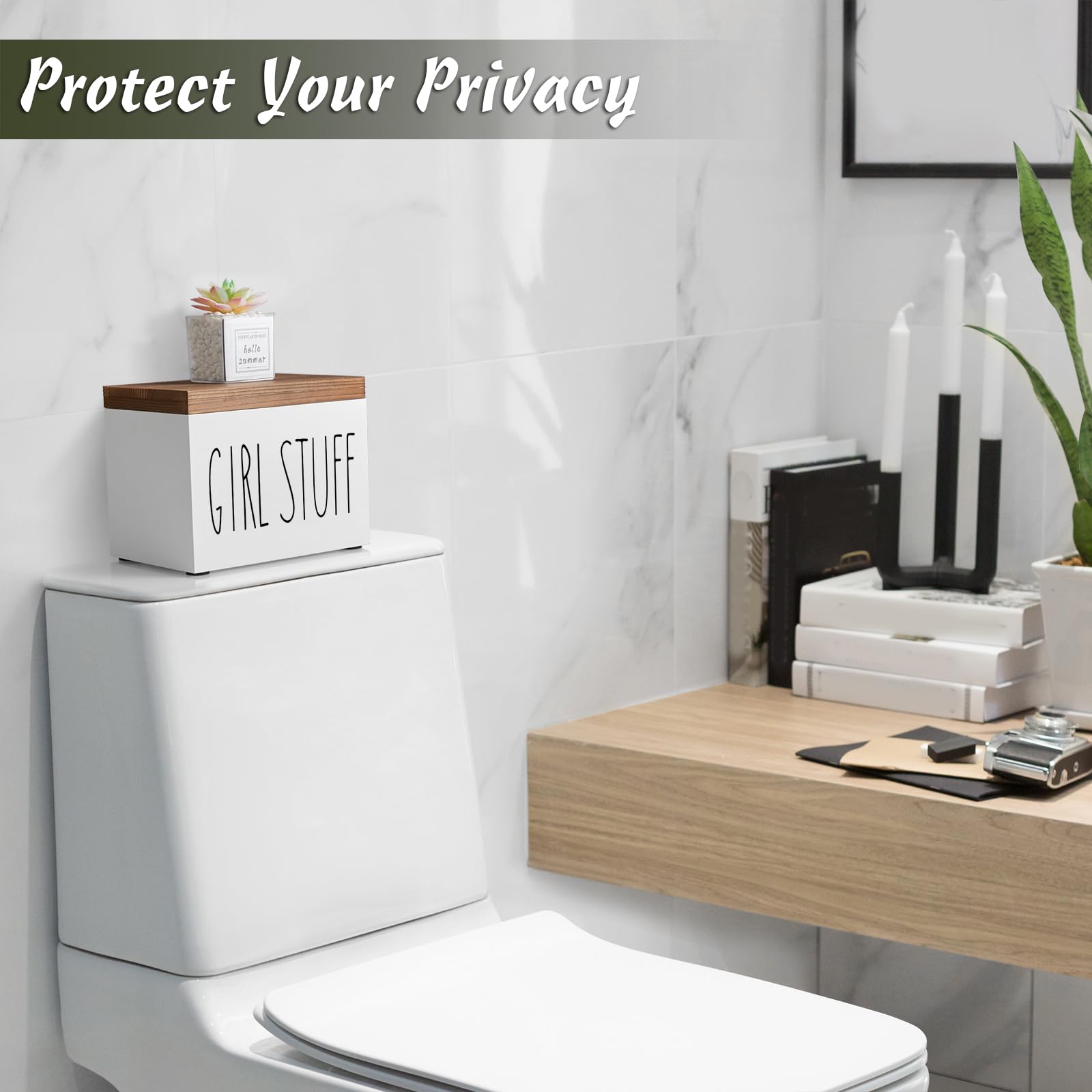 Lady Stuff Box for Bathroom Accessories, Feminine Product Organizer, Pad Organize Case with Hinged lid Storage