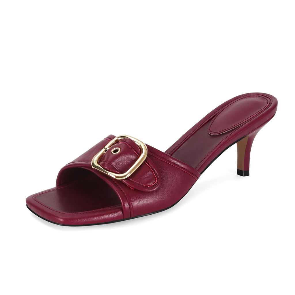 Ladies Kitten Heel Sandals Stiletto Low Heels Slip On Slides Mule Sandal Square Open Toe Dress Shoes