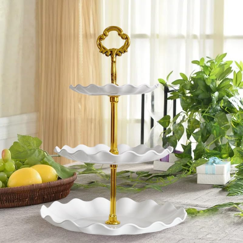 Pack 2 of 3 Tier Cupcake Stand, Small Pink Plastic Tiered Serving Stand, Dessert Tray