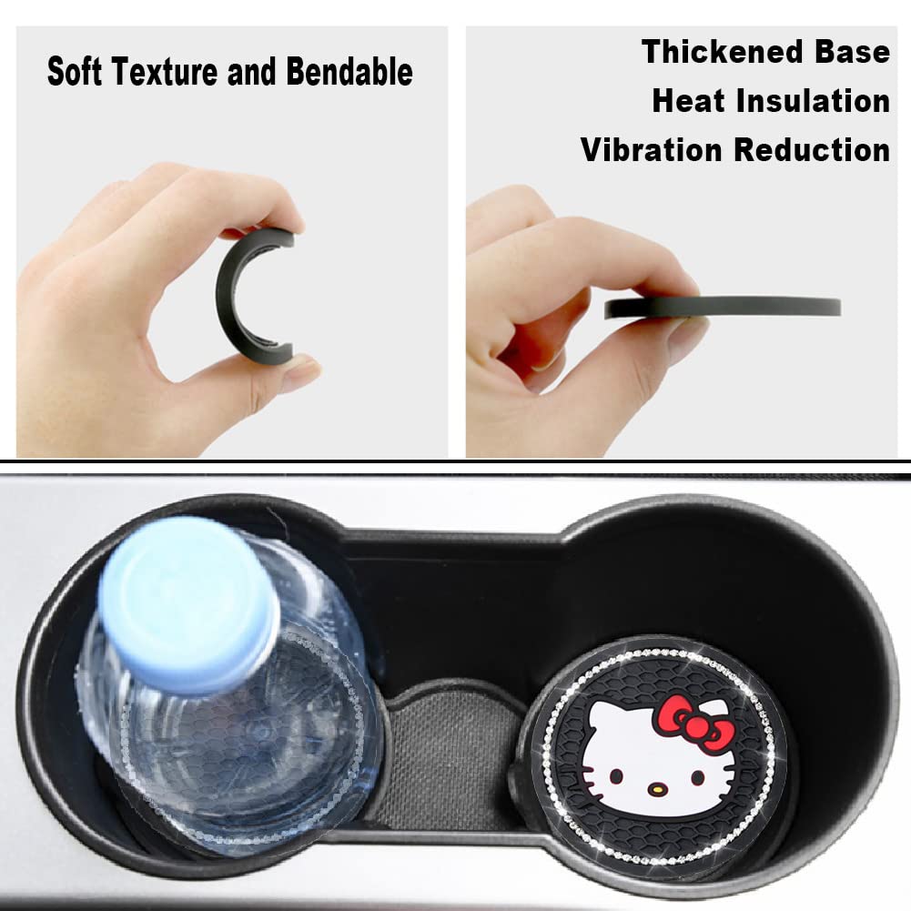 Cute Kitty Cup Holder Coasters, Black Silicone Anti-Slip Car Coasters, Cup Pads for Home Office, Universal 2.75 Inch 2PCS