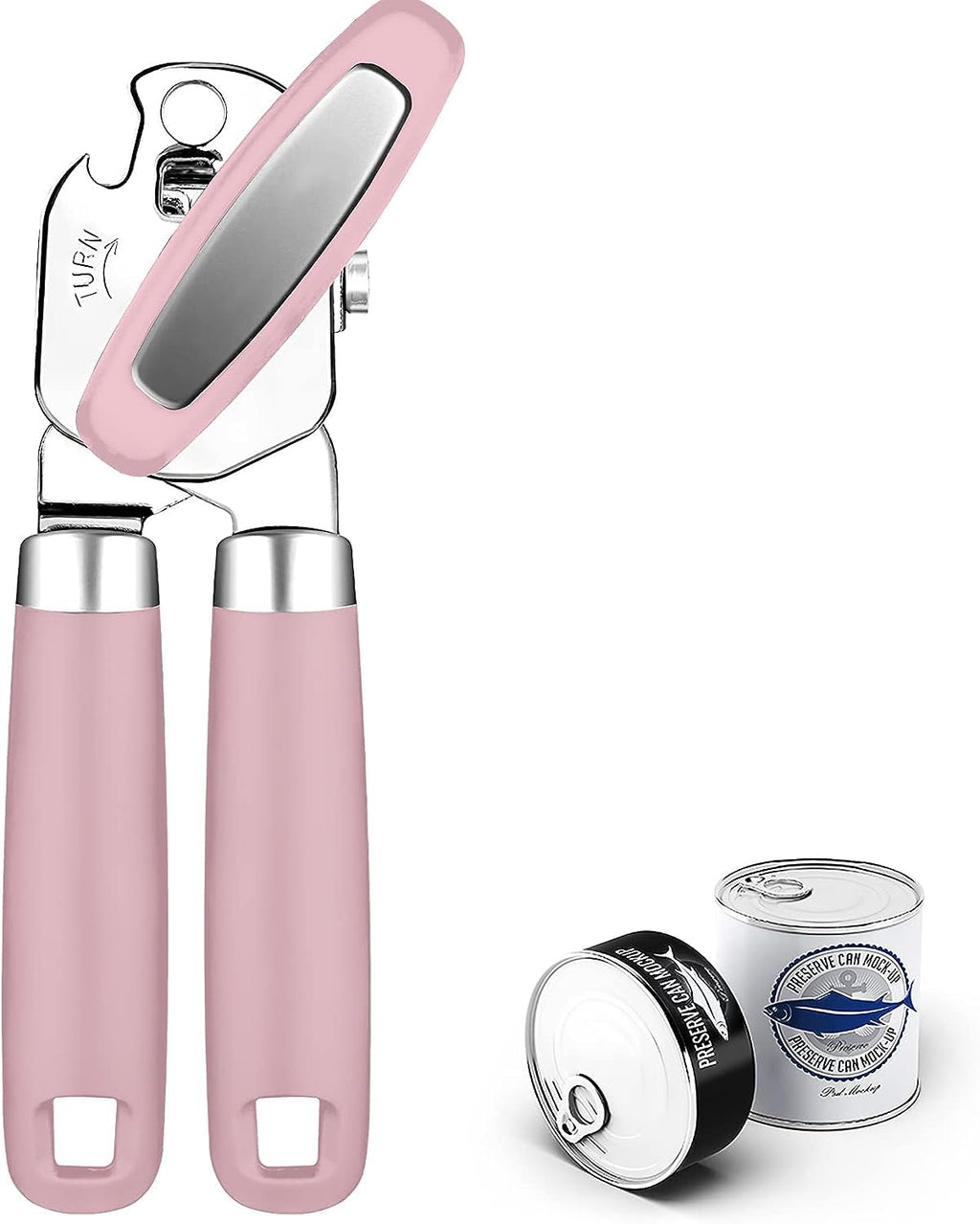 Professional 3-in-1 Manual Can Opener and Bottle Opener â€?Heavy-Duty Stainless Steel, Smooth Edge, Senior-Friendly, Pink