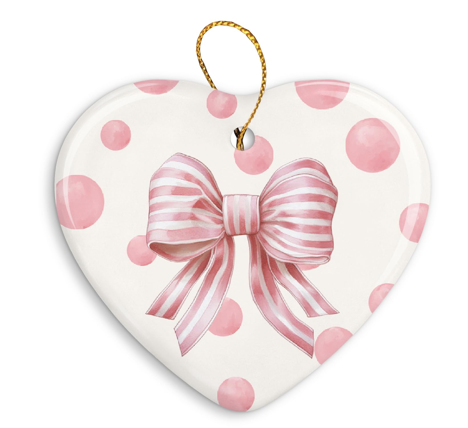 Coquette Trendy Pink Bow Ornament, Keepsake Sign for Decoration, Ceramic Heart