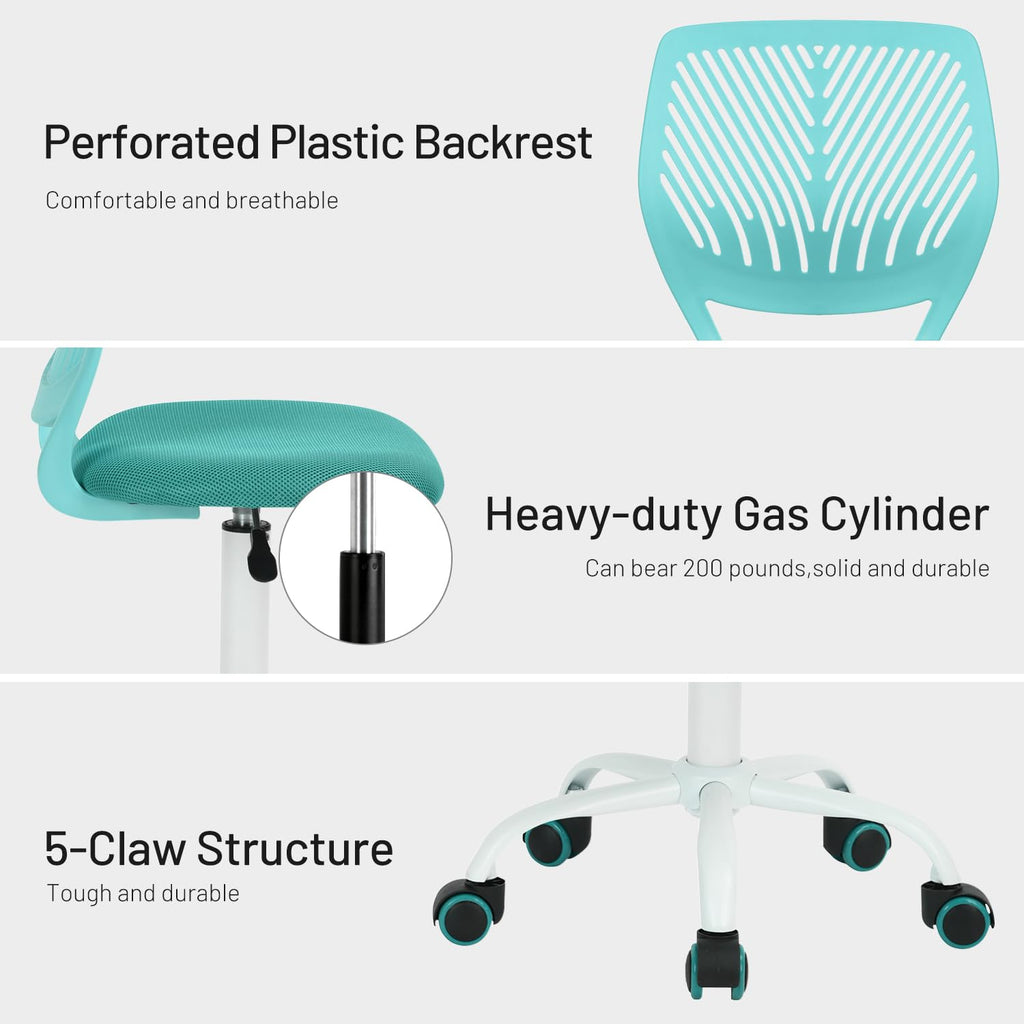Study Desk Chair Armless Cute, Ergonomic Small Swivel Adjustable Rolling Lightweight Task Chair with Wheels and Mesh Padded Cushion