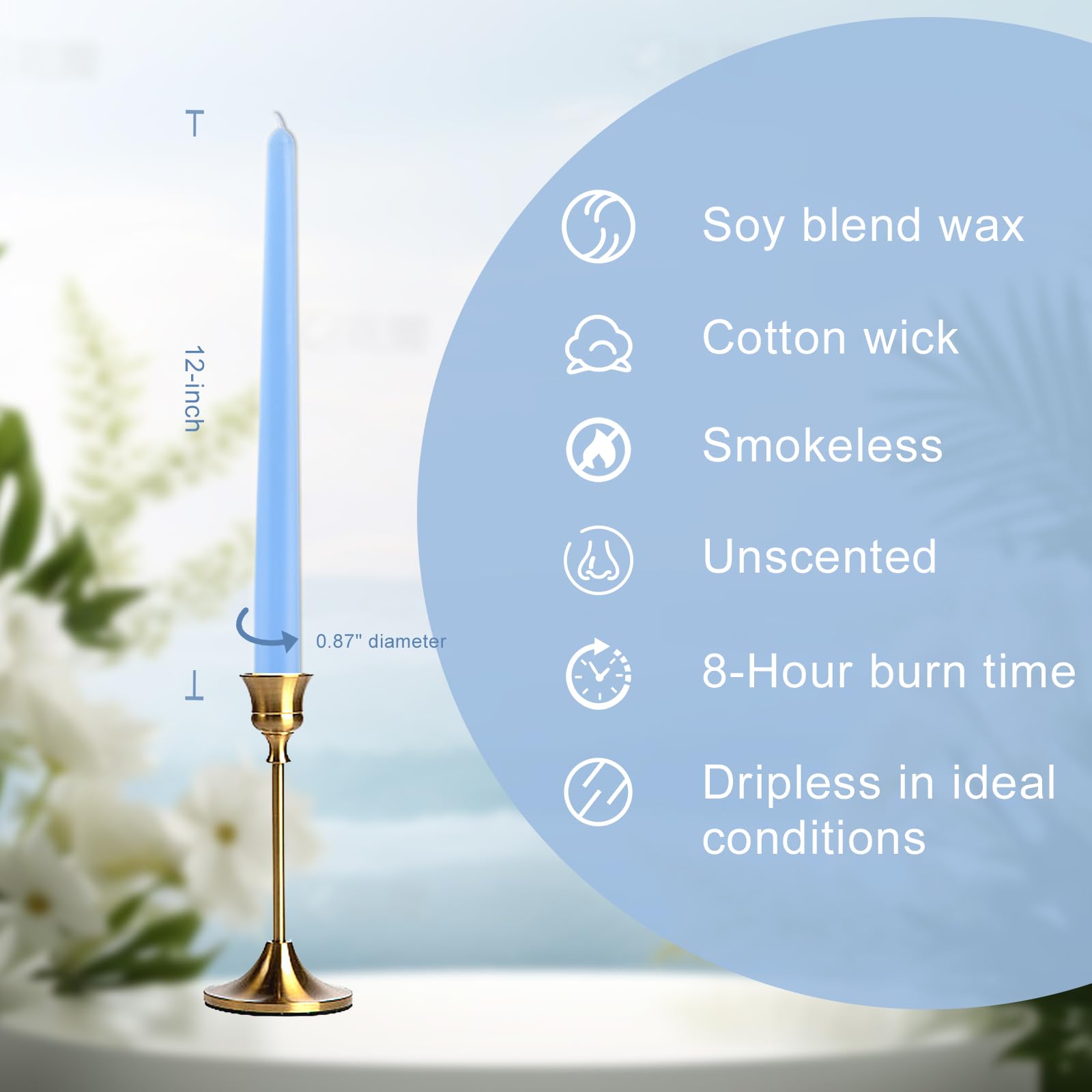 Smokeless Dripless Long Candlesticks, Unscented Tapered 10-Inch