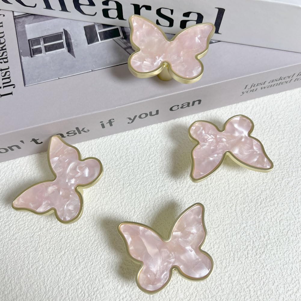 Butterfly 6 pcs Shape Knobs Handle Gold Cabinet Knobs Decoration Door Handle Single Hole Handles Cabinet Drawer Dresser Kitchen Wardrobe Furniture Hardware Pulls