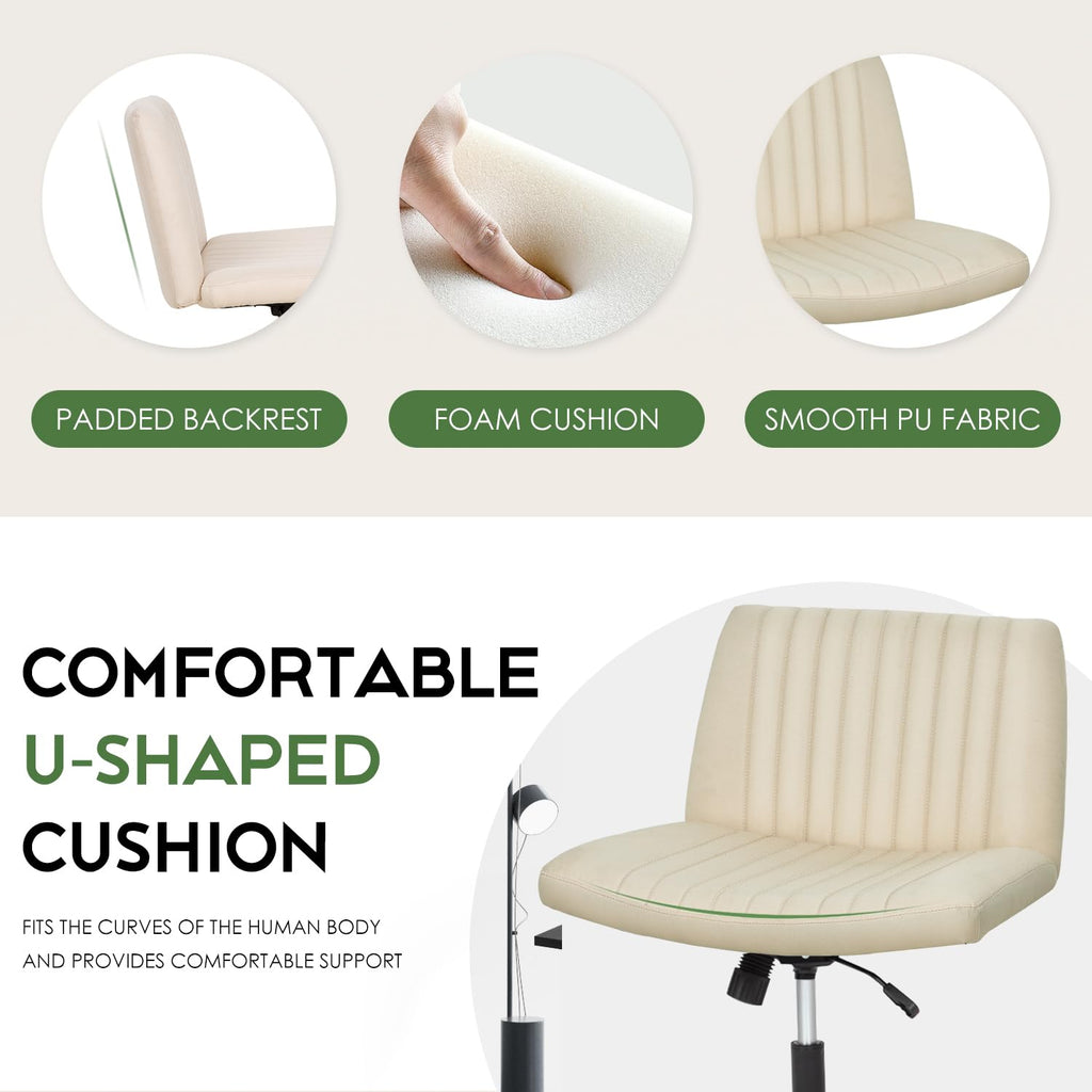 Criss Cross Chair, Armless Cross Legged Wide Comfty Desk Chair with No Wheels Modern Height Adjustable, Swivel Fabric Vanity Chair