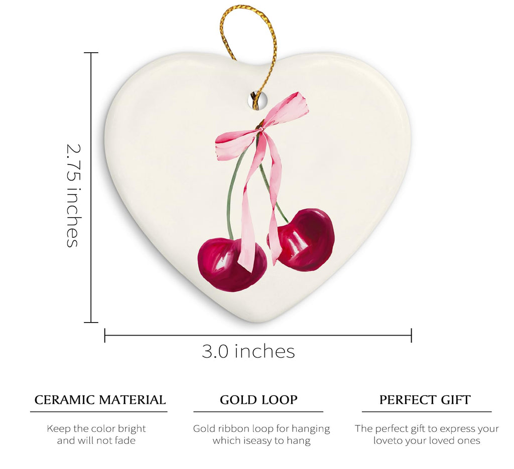 Coquette Trendy Pink Bow Ornament, Keepsake Sign for Decoration, Ceramic Heart