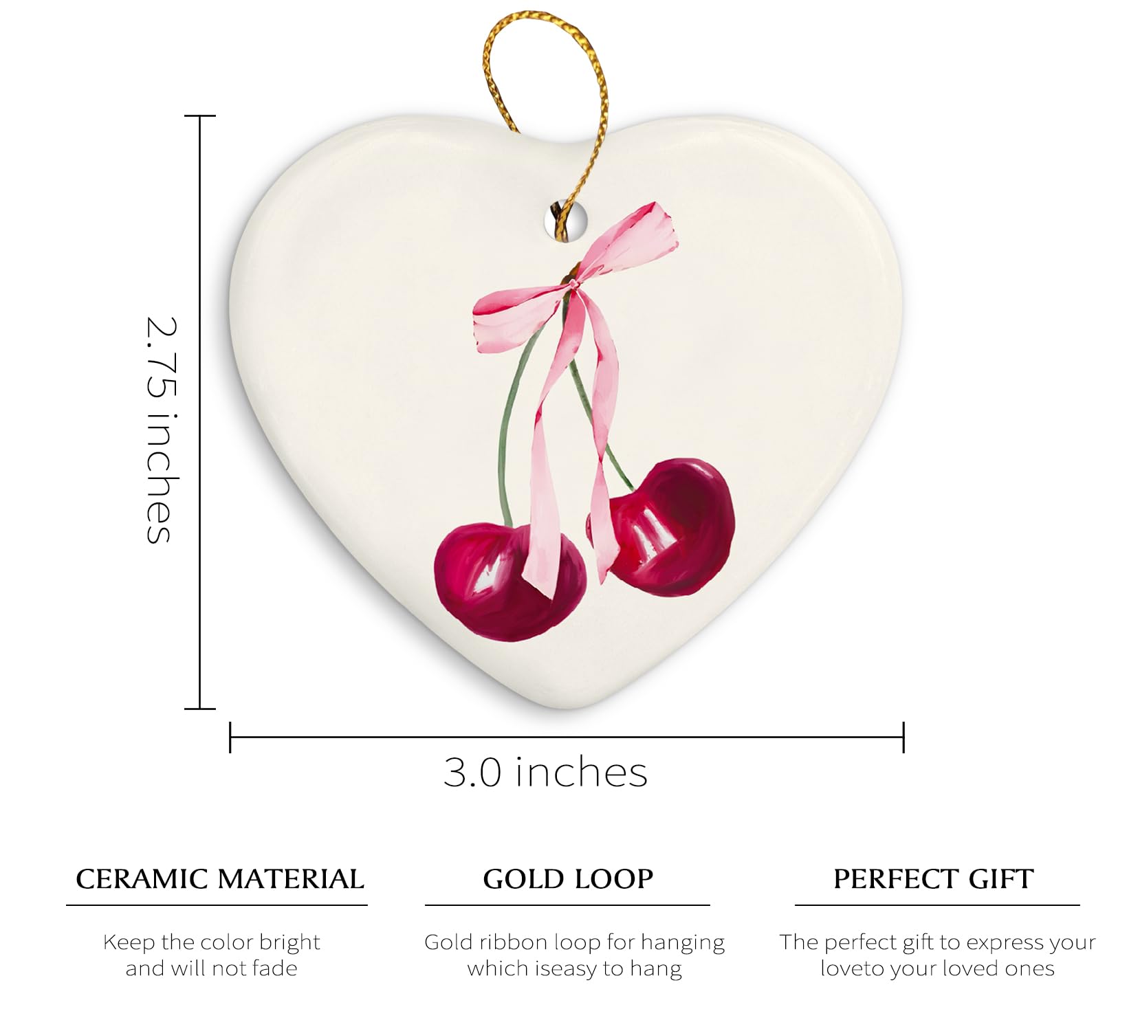 Coquette Trendy Pink Bow Ornament, Keepsake Sign for Decoration, Ceramic Heart