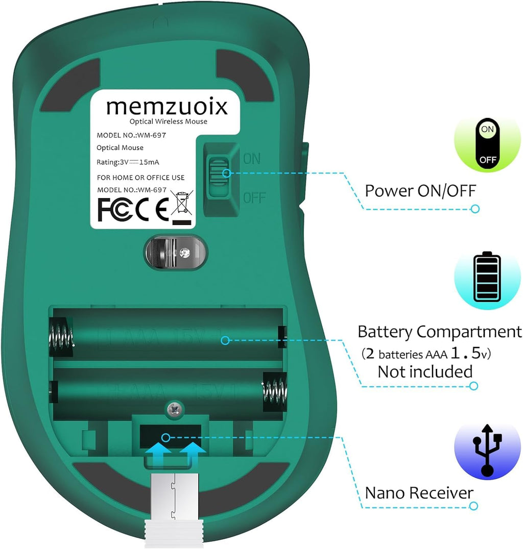 Portable Computer Wireless Mouse for Laptop, PC, Desktop, MacBook, 5 Buttons