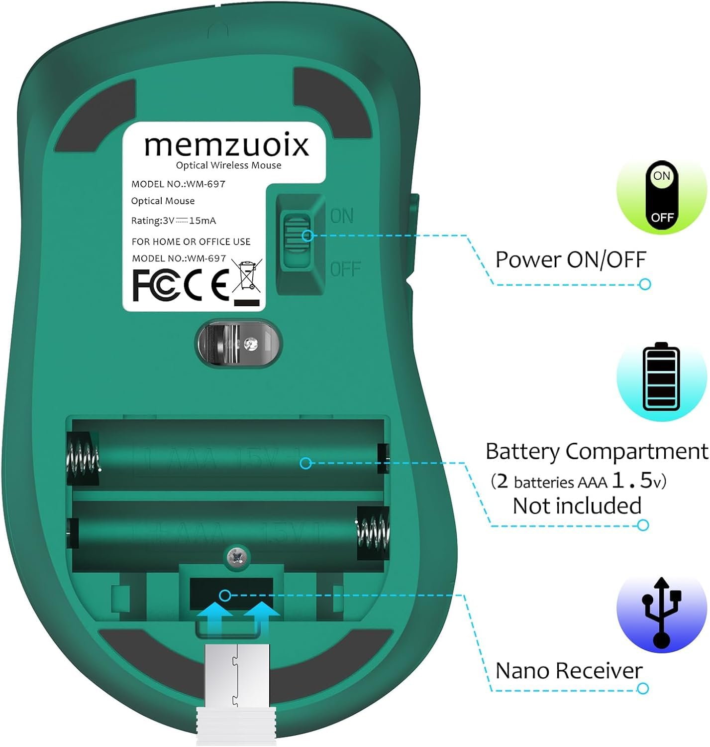 Portable Computer Wireless Mouse for Laptop, PC, Desktop, MacBook, 5 Buttons