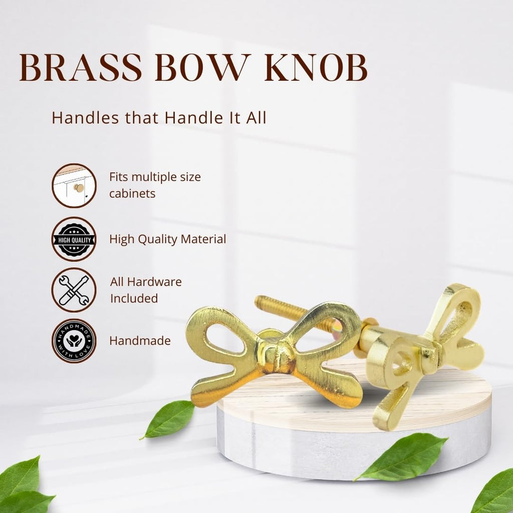 Set of 6 Metal Door Knobs - Decorative Door Knobs Bow Tie Handle with Screw | Cupboard Drawer Wardrobe Pulls (2.25" x 1.25" x 1.1") Gold