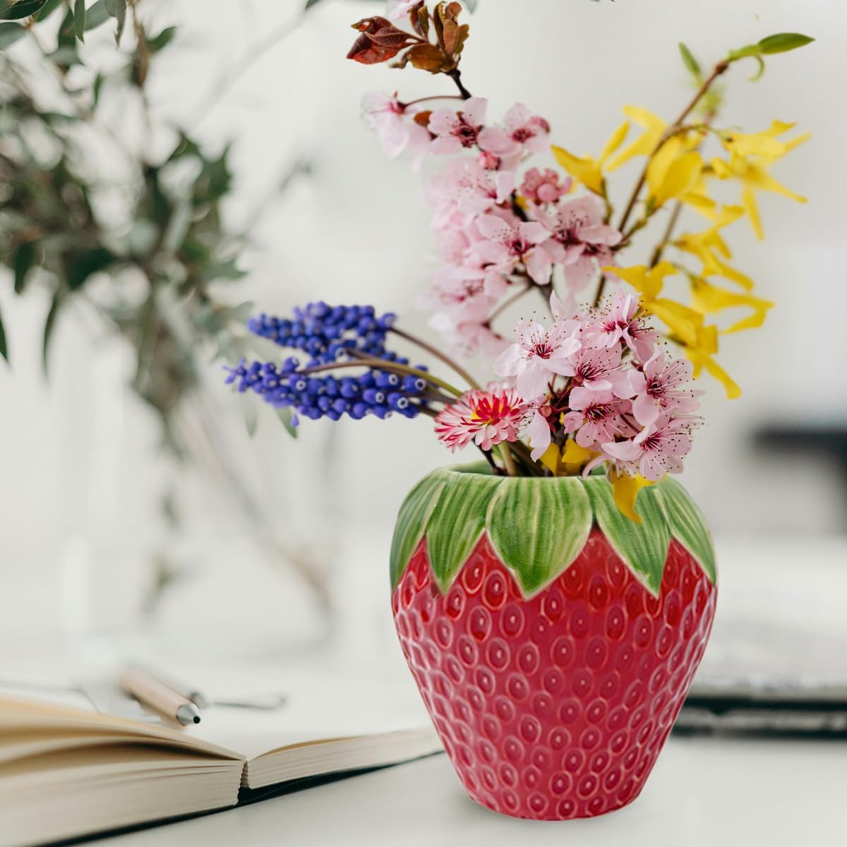 Red Ceramic Strawberry Vase, Cute Fresh Flowers Vases