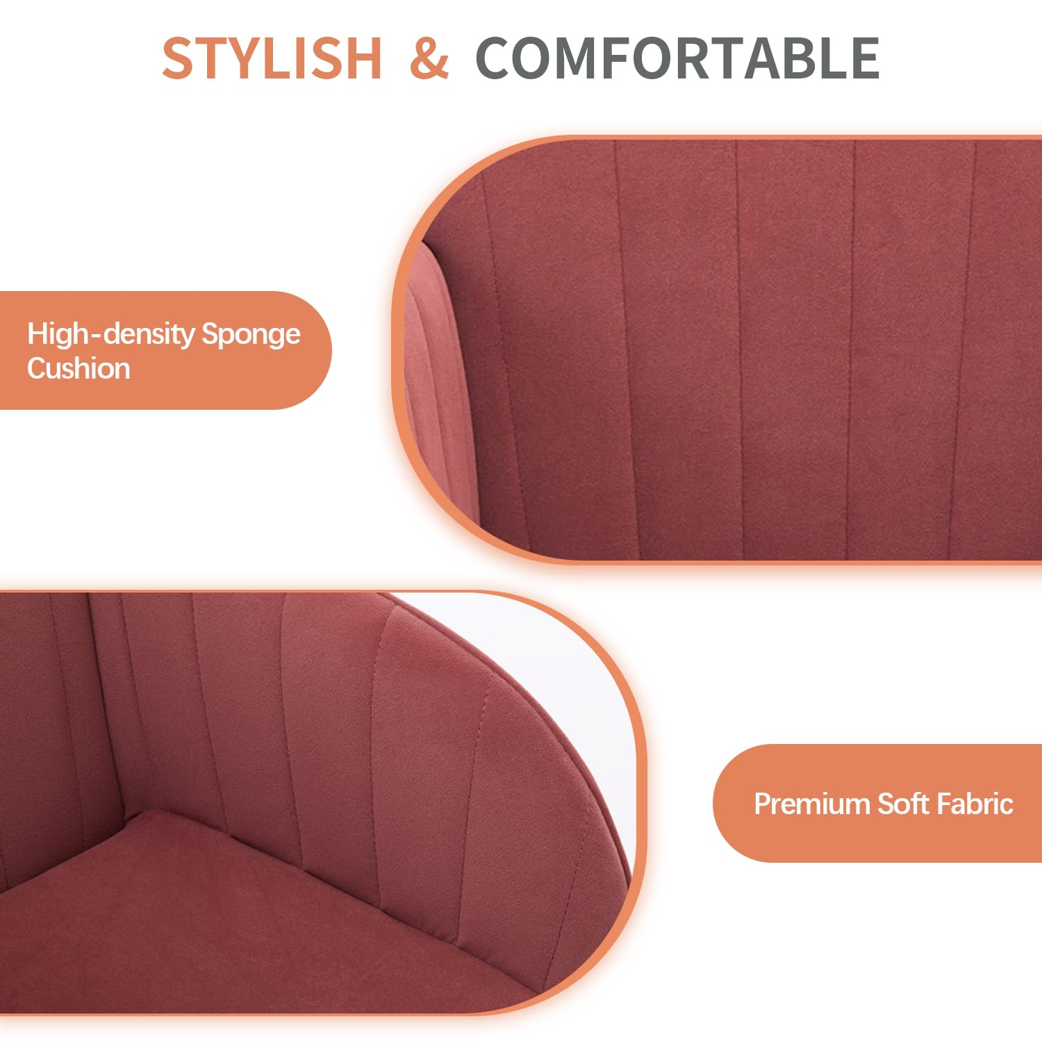 Modern Vanity Velvet Adjustable Low Back Rolling Chair, Twill Upholstered Cute Chair with Wheels