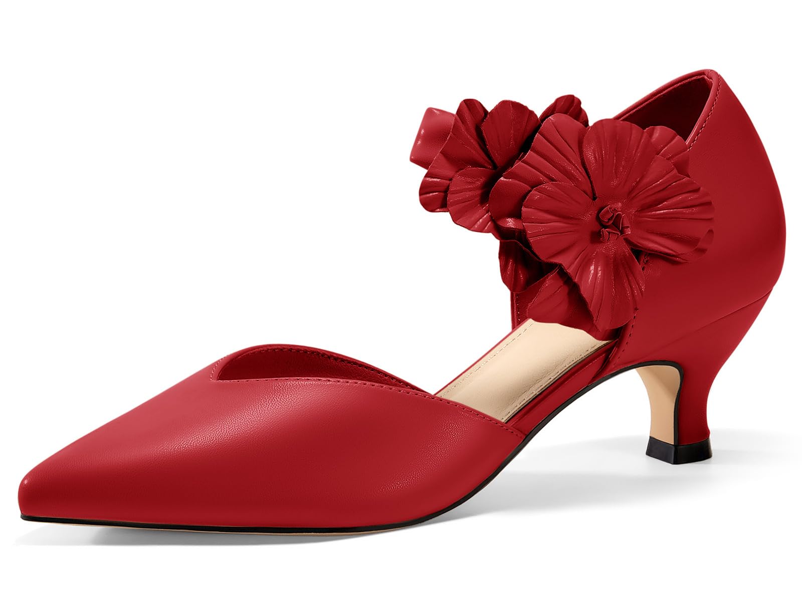 Women's Low Kitten Heels Dressy Shoes Comfortable Closed Toe Flower Slip on