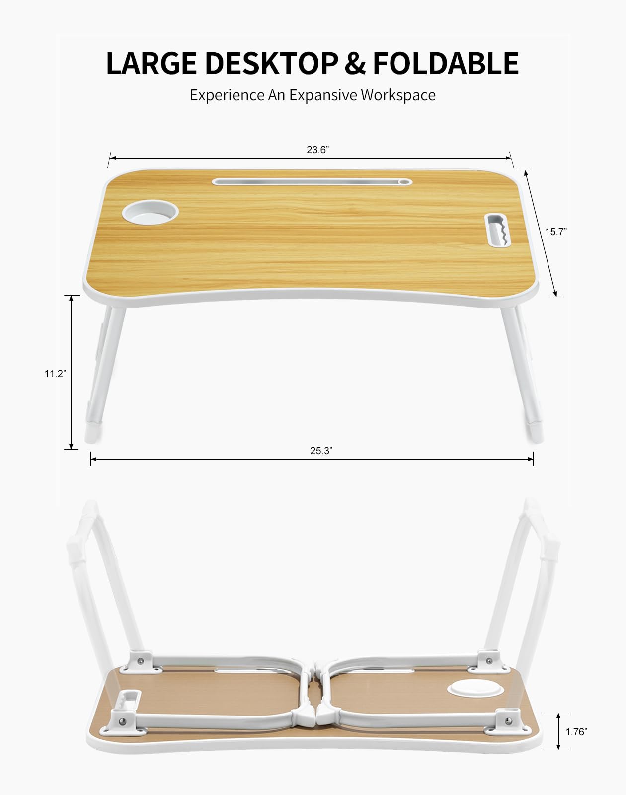 Portable Foldable Study Table, Laptop Stand With Cup Holder, Tablet Slot, And Lift Handle For Working