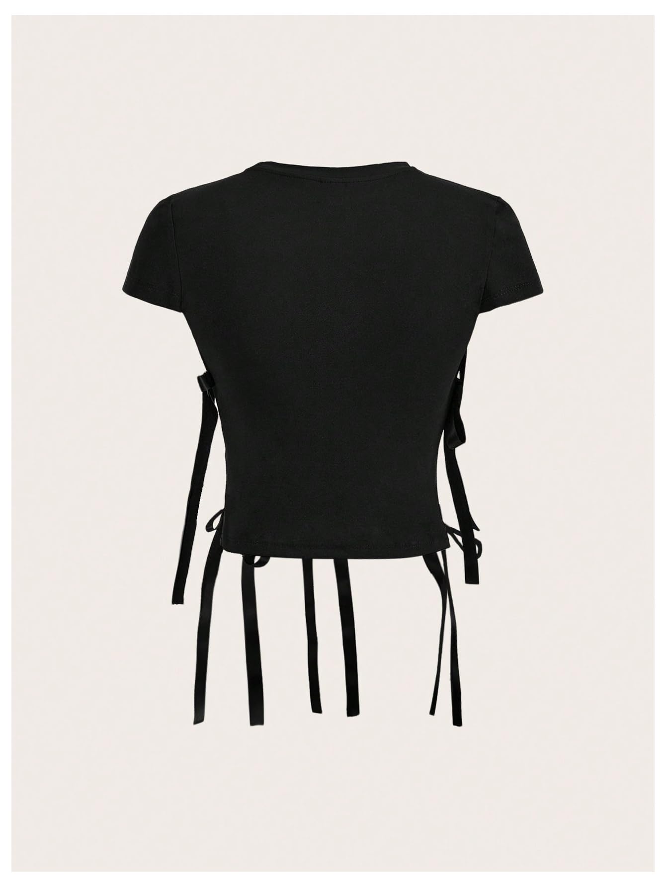 Women's Y2k Bow Tie Front T Shirt Short Sleeve Crew Neck Coquette Crop Tops