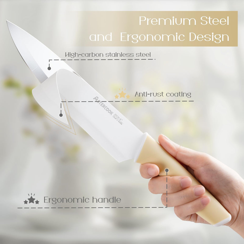 Colorful Kitchen Knives Set with Block and Sharpener Ceramic Coating 15 Pcs German Stainless Steel Knives Sharp Blade Dishwasher Safe Knife Block Set with Ergonomic Handle