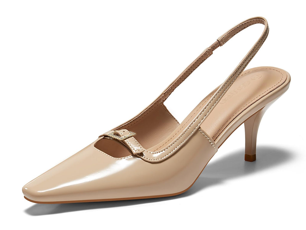 Womens Kitten Heels Slingback Dress Shoes Buckle Office Work Pumps Shoes