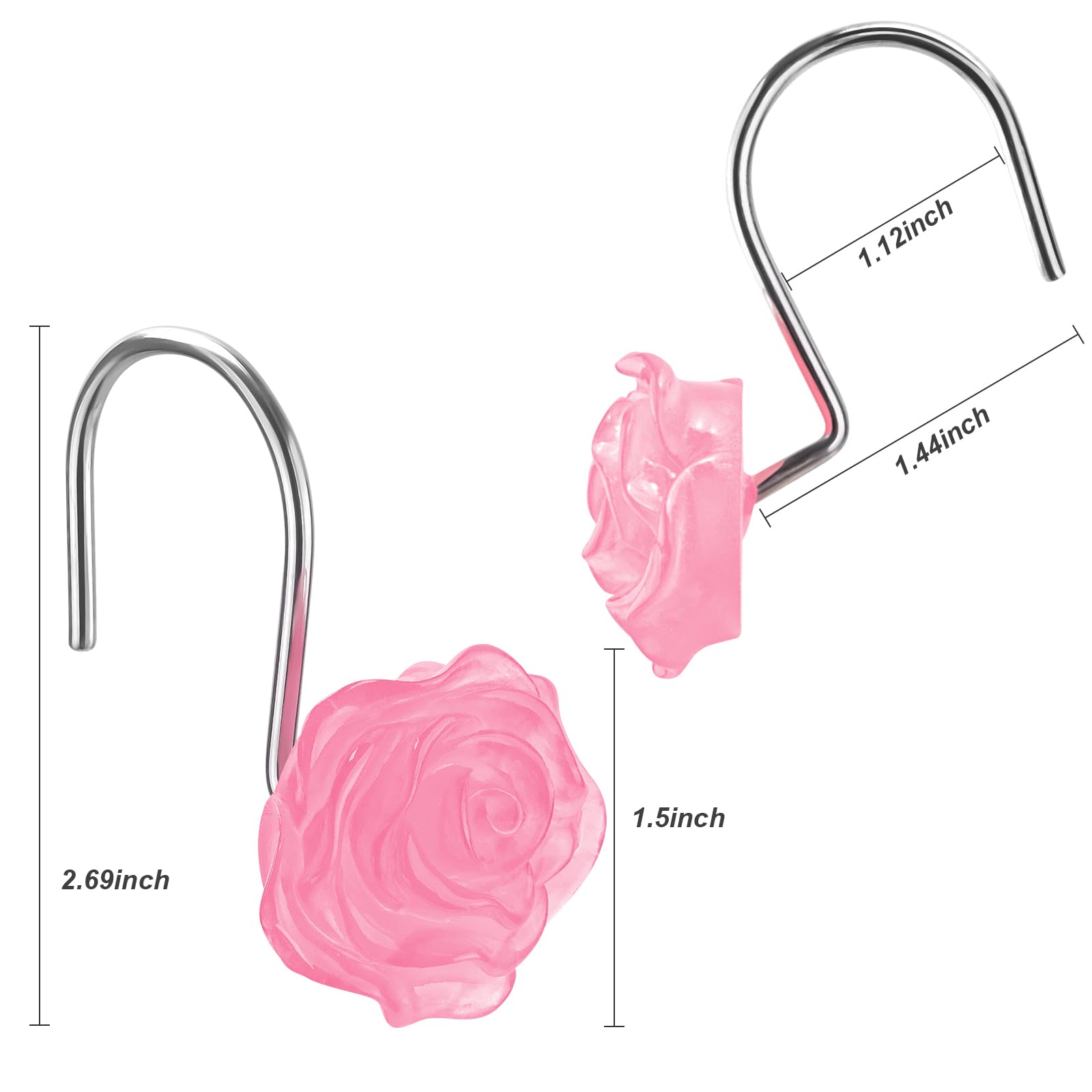 Pretty Floral Themed Cute Flower Shower Curtain Hooks - Glow in The Dark Elegant Bathroom Decor