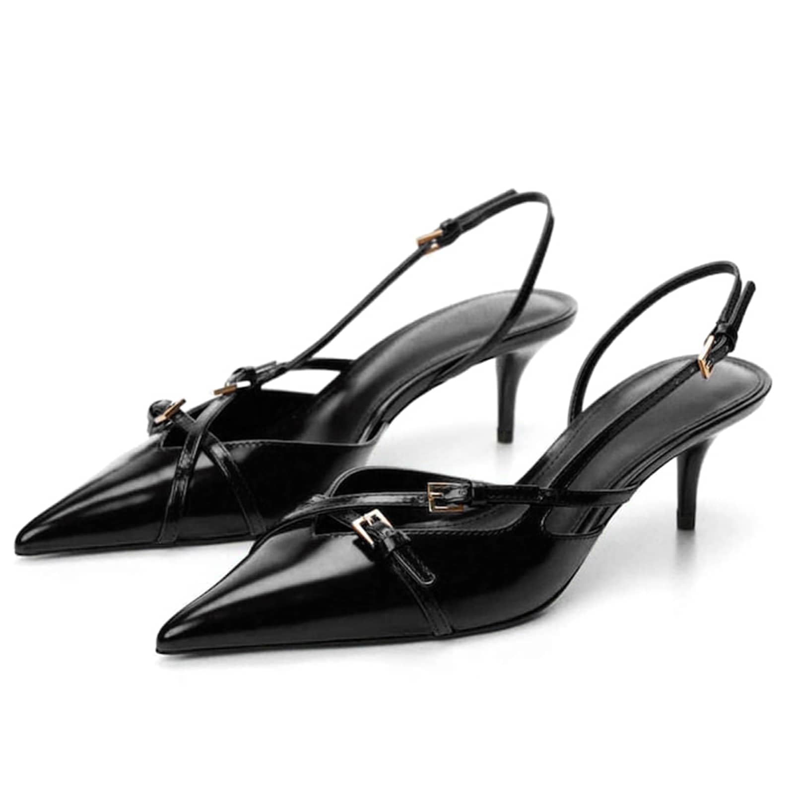 Slingback Kitten Heels Pointed Toe Stiletto Heels Slip On Pumps with Buckled Straps Dress Work Heeled Sandals