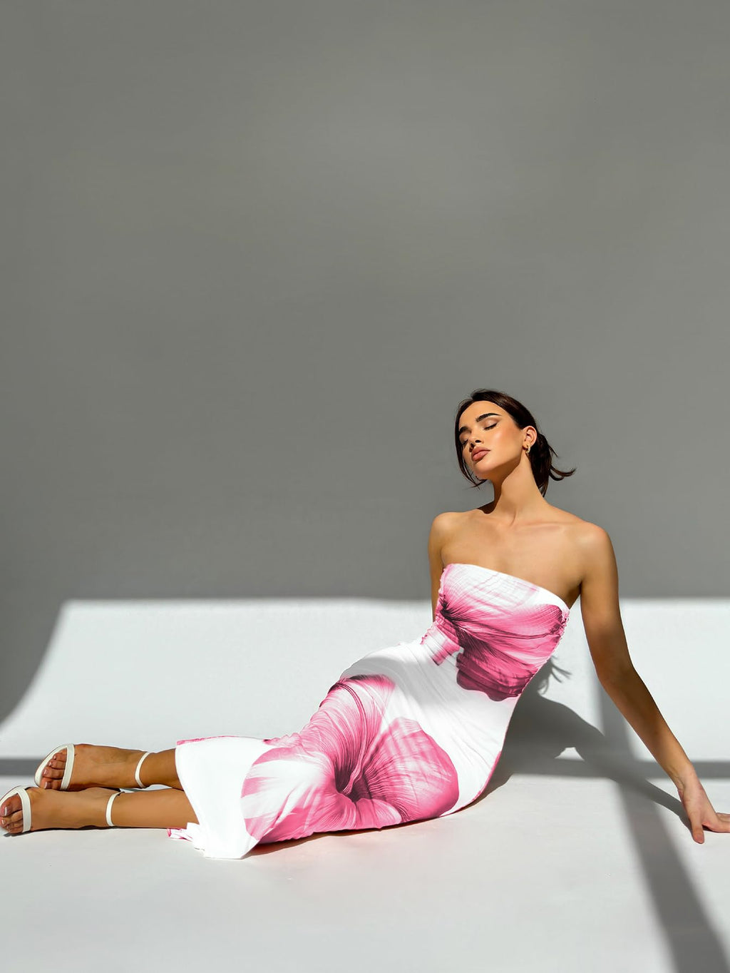 Women's Floral Strapless Bodycon Maxi Dress Summer Tube Top Dresses