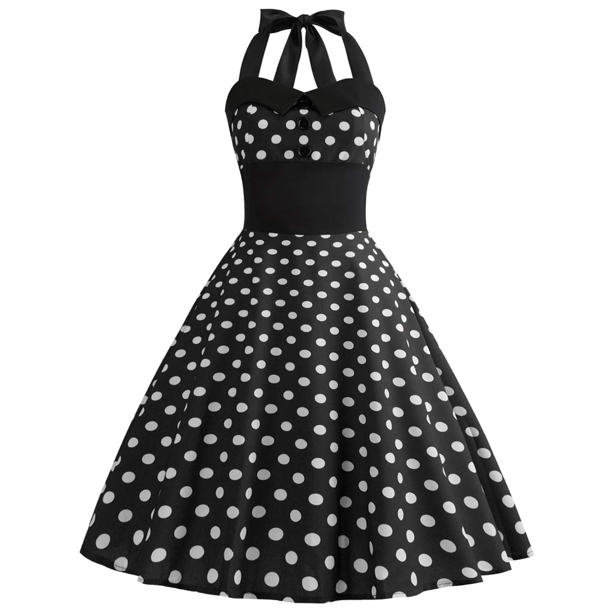 Vintage Women 1950s Rockabilly Swing Dress Pinup 50s Retro Hepburn Style Halterneck A-Line Dresses