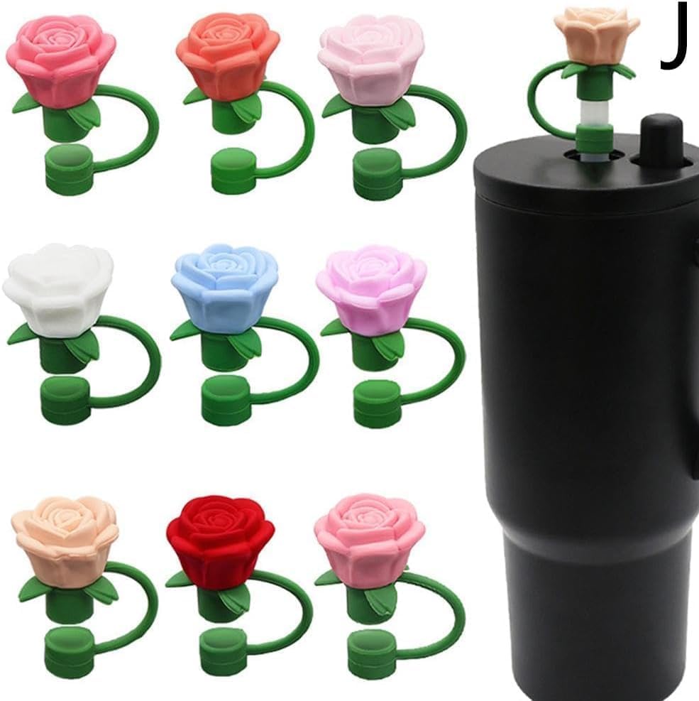 Rose Flower Straw Covers for Stanley Cup, Silicone Cover Dust Proof Plugs Protector 4Pcs 10mm