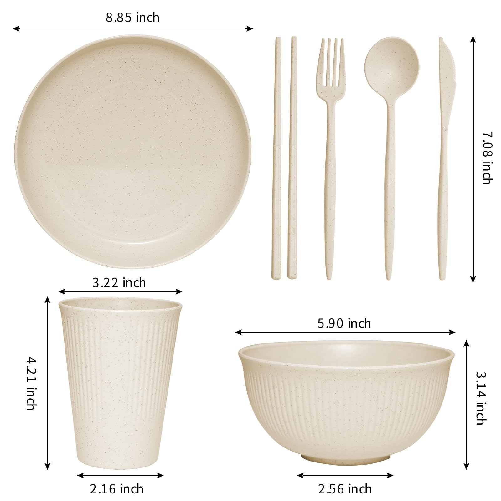 Wheat Straw Dinnerware Sets -36 Piece Unbreakable Dinnerware Sets for 6, Wheat Straw Plates and Bowls Set, Lightweight