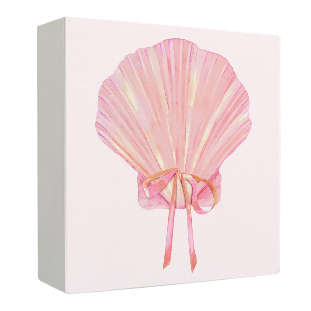 Coquette Pink Bow Champagne Wooden Box Sign, 5x5 Inch