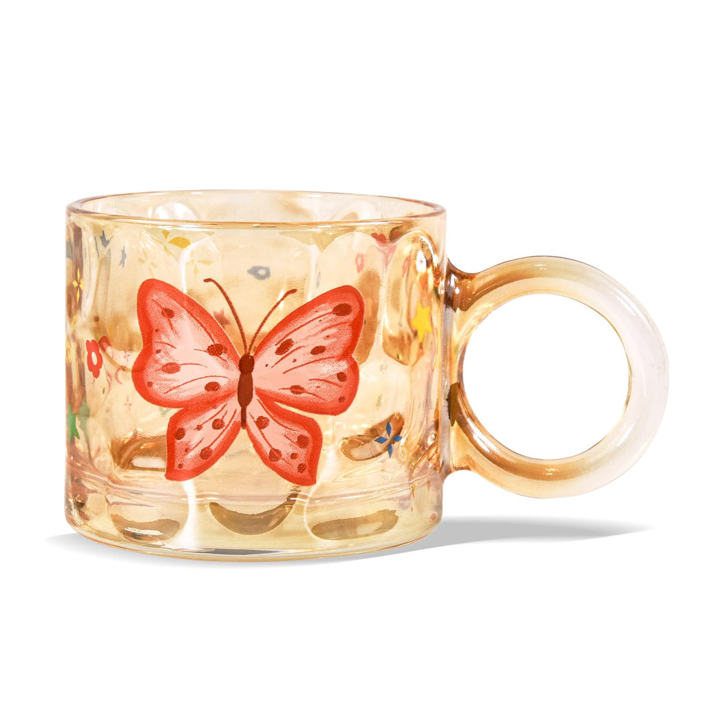 Glass Butterfly l Mugs, 10oz lUnique Glass Cup with Handle