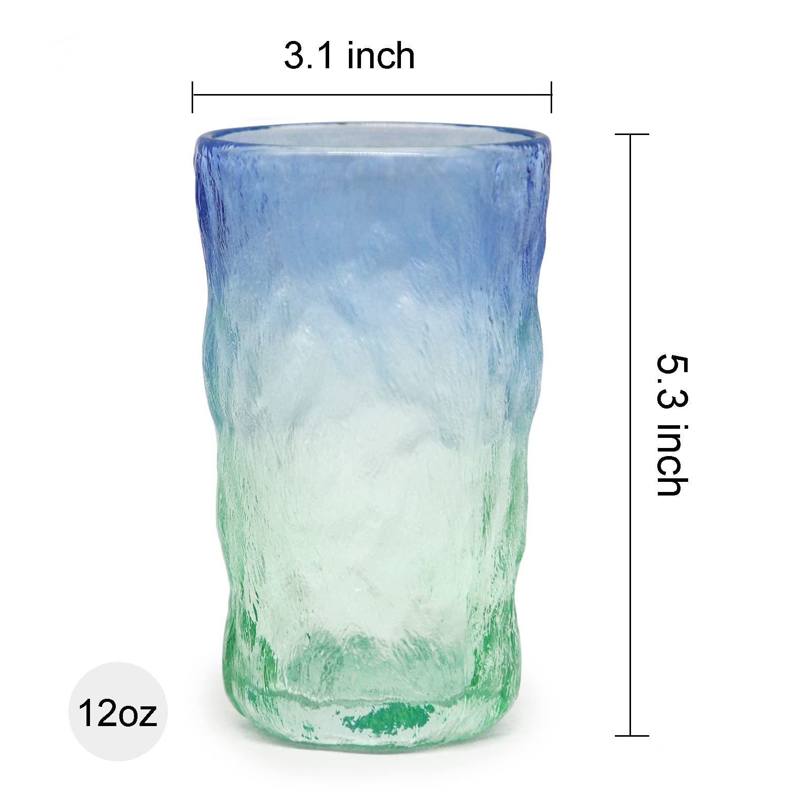 Drinking Glasses, Glassware Sets of 2, Mixed Drinking Glacier Pattern 12 oz Glass Cups