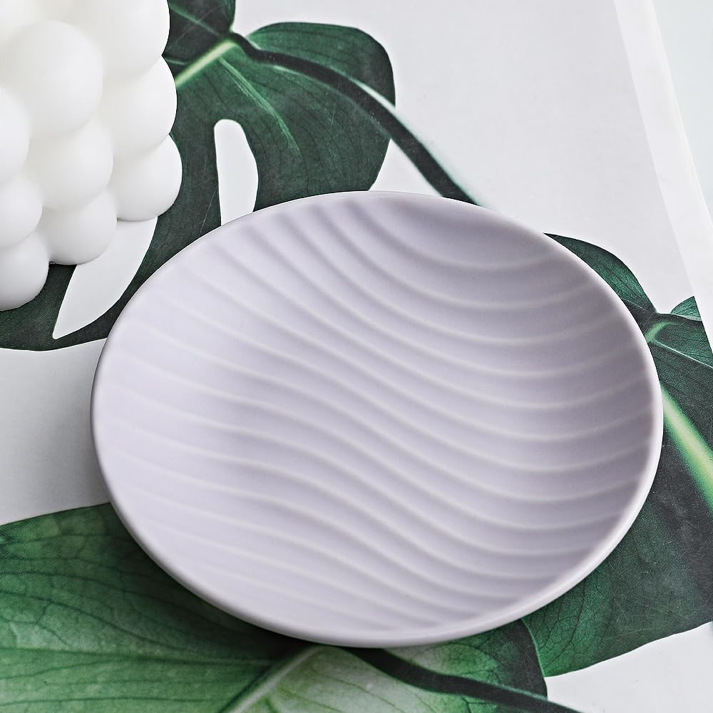 Chic Round Soap Dish, Modern Minimalist Striped Design Ceramic Tray
