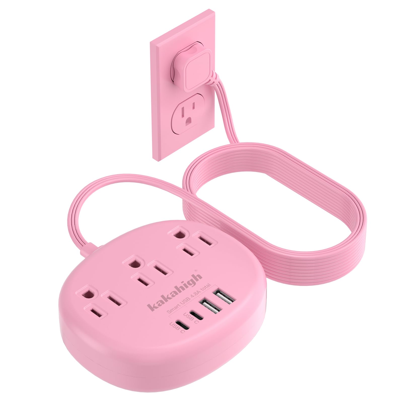 Cute Surge Protector â€?5FT Flat Extension Cord, 3 Outlets, 4 USB Ports (24W)