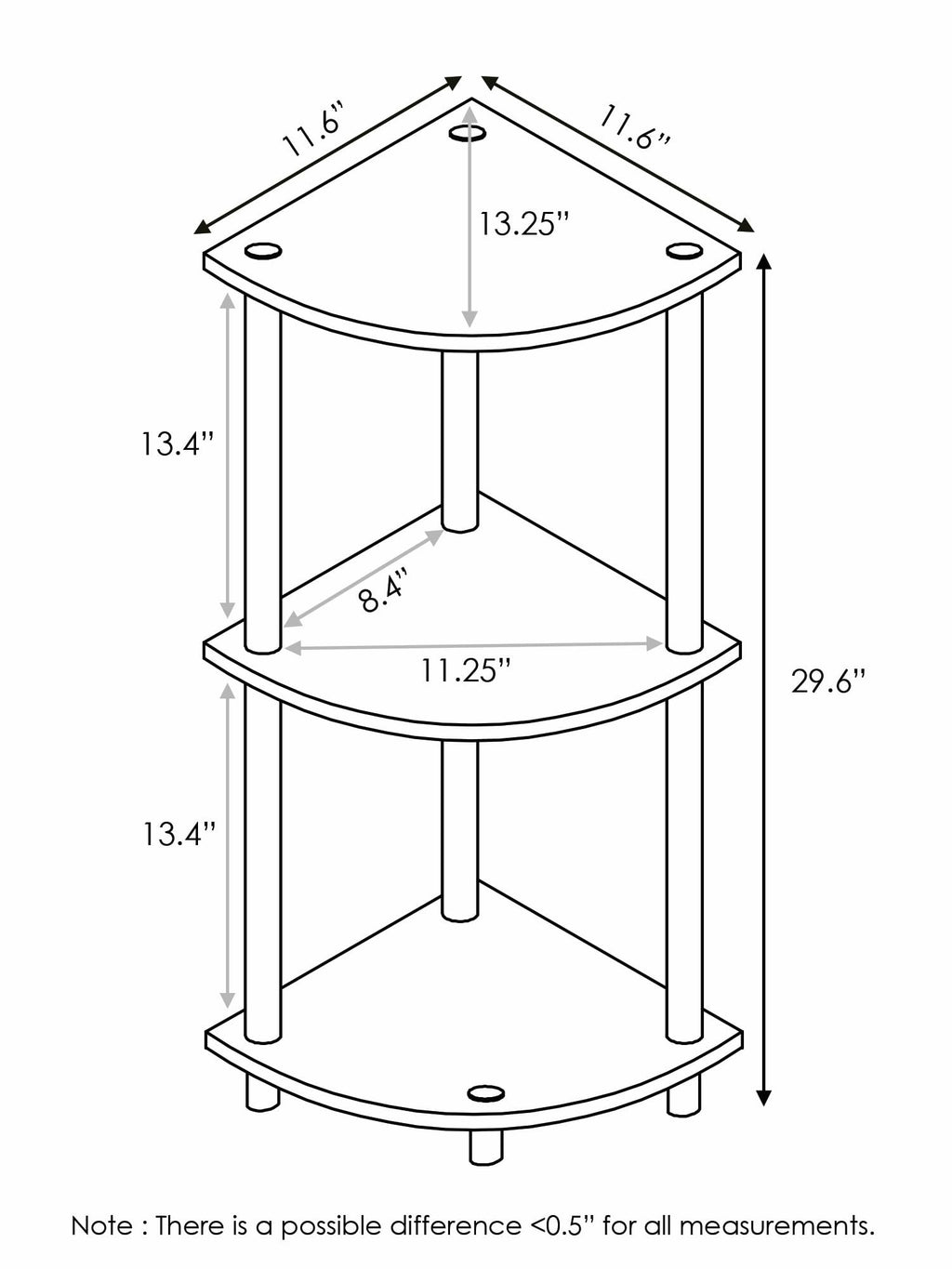 Three-Tier Round Tube Reversible Corner Display Rack Multipurpose Shelving Unit