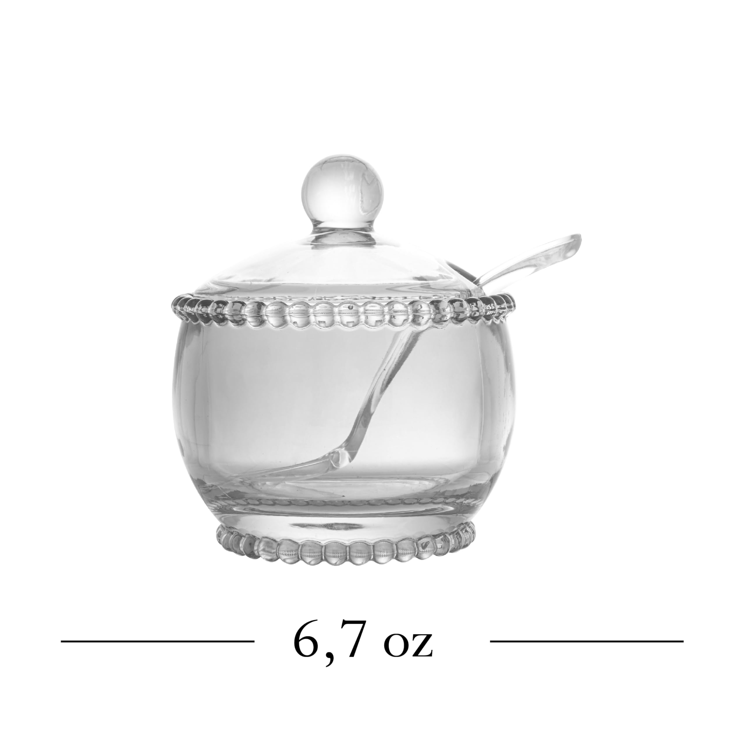 Pearl Crystal Beaded Sugar Bowl with Lid and Spoon