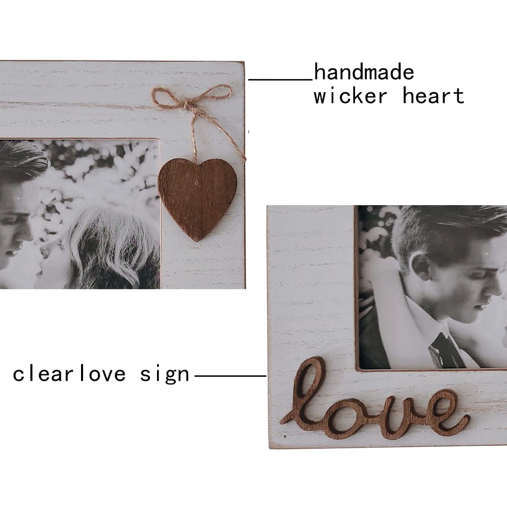 Love Picture Frame with Heart for Table Top and Wall Mounting-Distressed Wooden Photo Frame HD Glass Inside