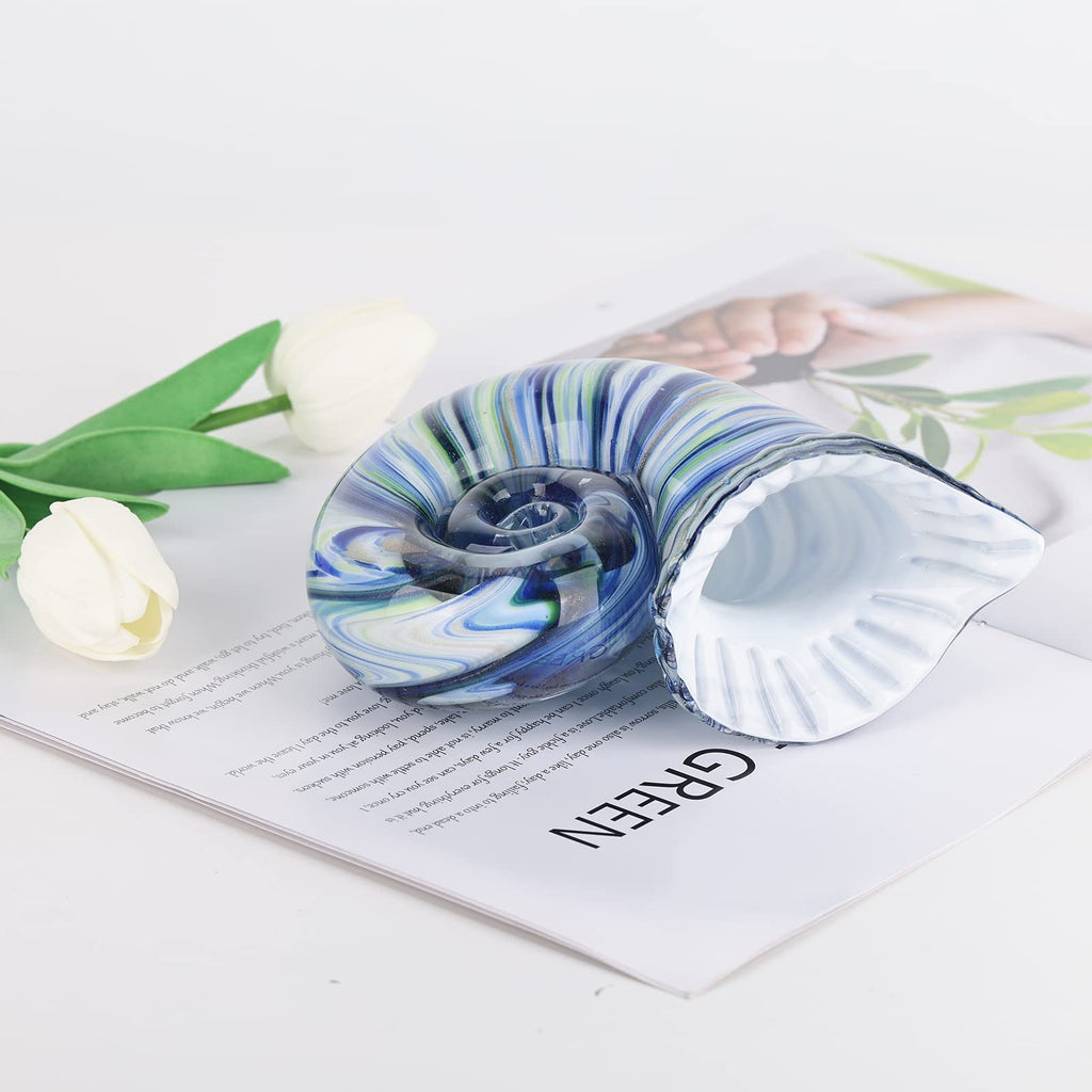 Hand Blown Glass Conch - Coastal Home Decor Conch Corners, Glass Art Conch Sculptures, Office Decor Blown Glass Art, Living Room Table Centerpieces, Bathroom Shelf Tops And Cabinet Decor