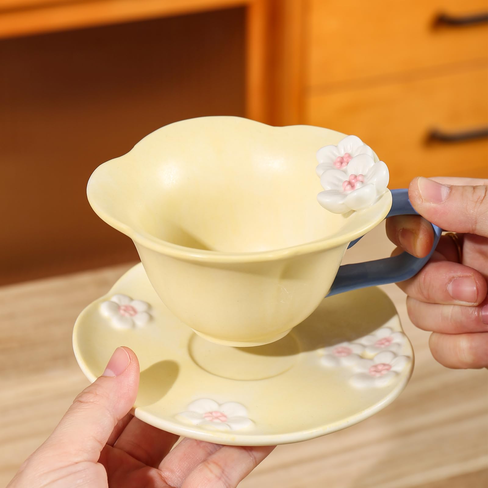 Floral Tea Cups and Saucers, Ceramic Cute Tea Cup for Tea Party