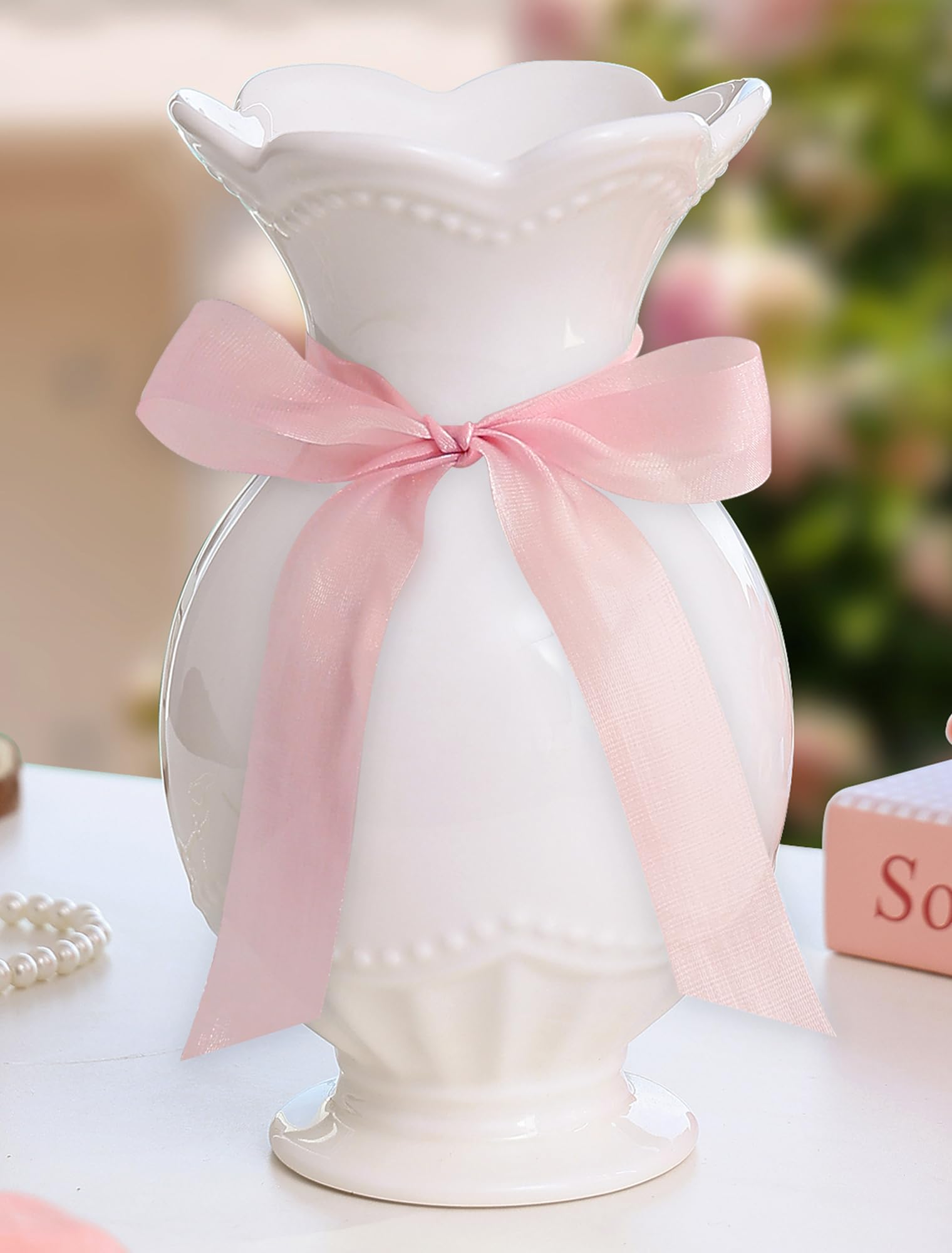 Pink Bow Coquette Bathroom Bedroom Room Decor, Cute Bow Ceramic Vase for Flowers Small