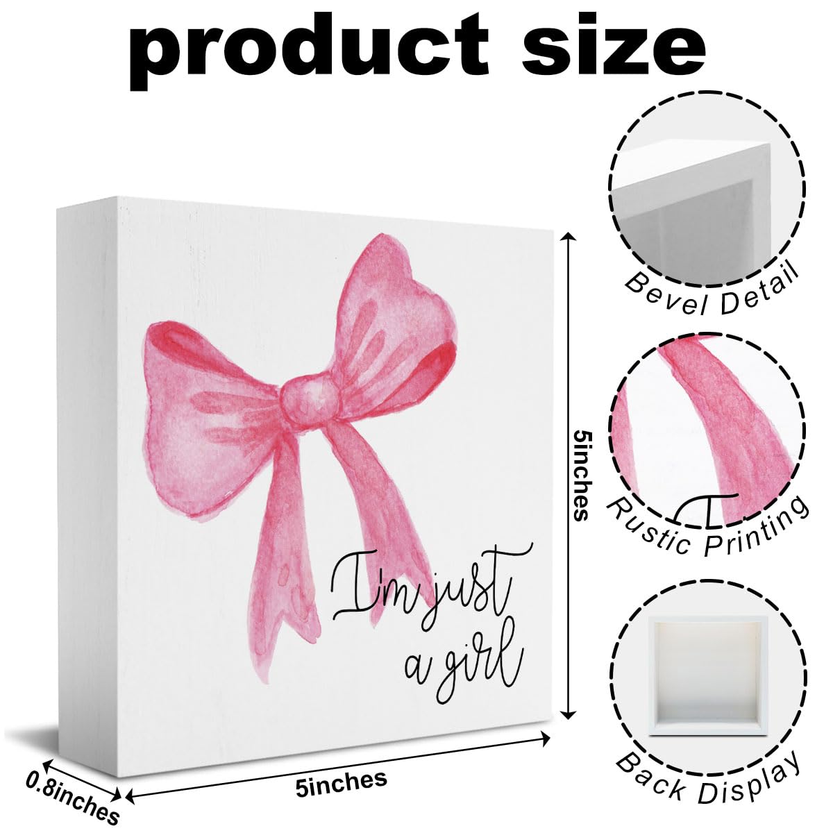 Pink Bow Coquette Room Decor - Wooden Box Sign Desk Decor